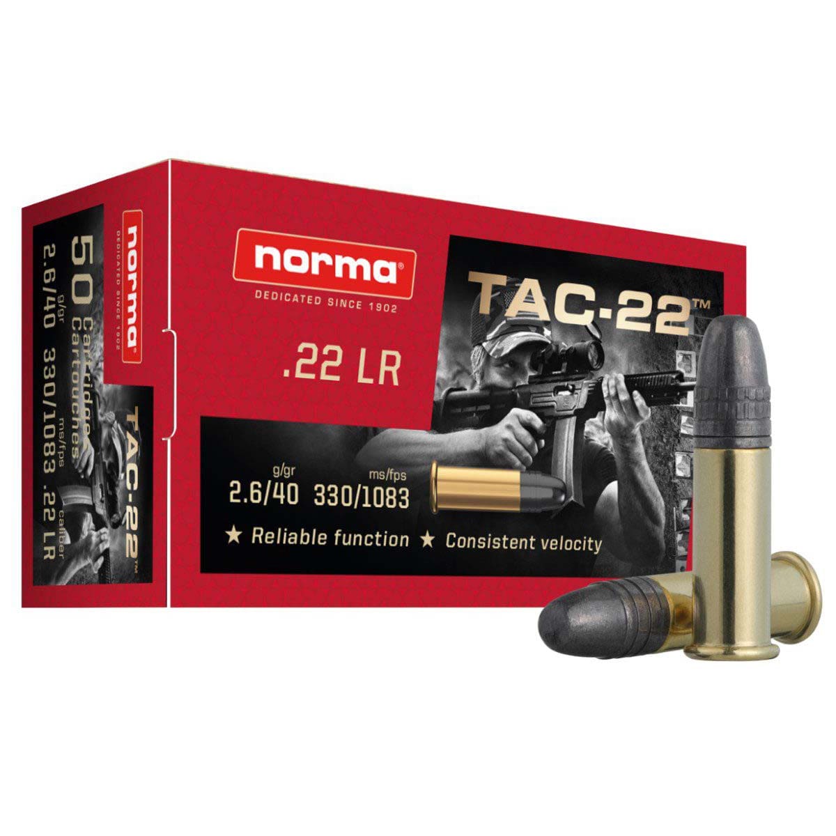 MUNIÇÃO NORMA TAC CAL .22LR - LRN 40GR