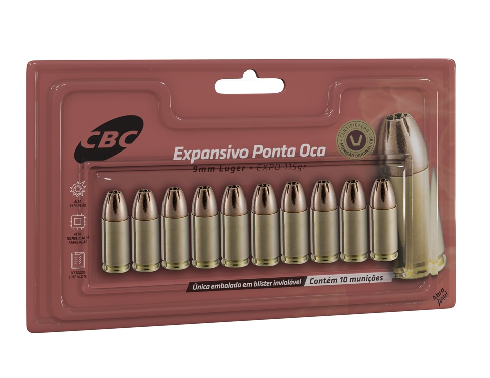 MUNIÇÃO CBC CAL. 9 MM LUGER - EXPO 115GR - BLST 10unid