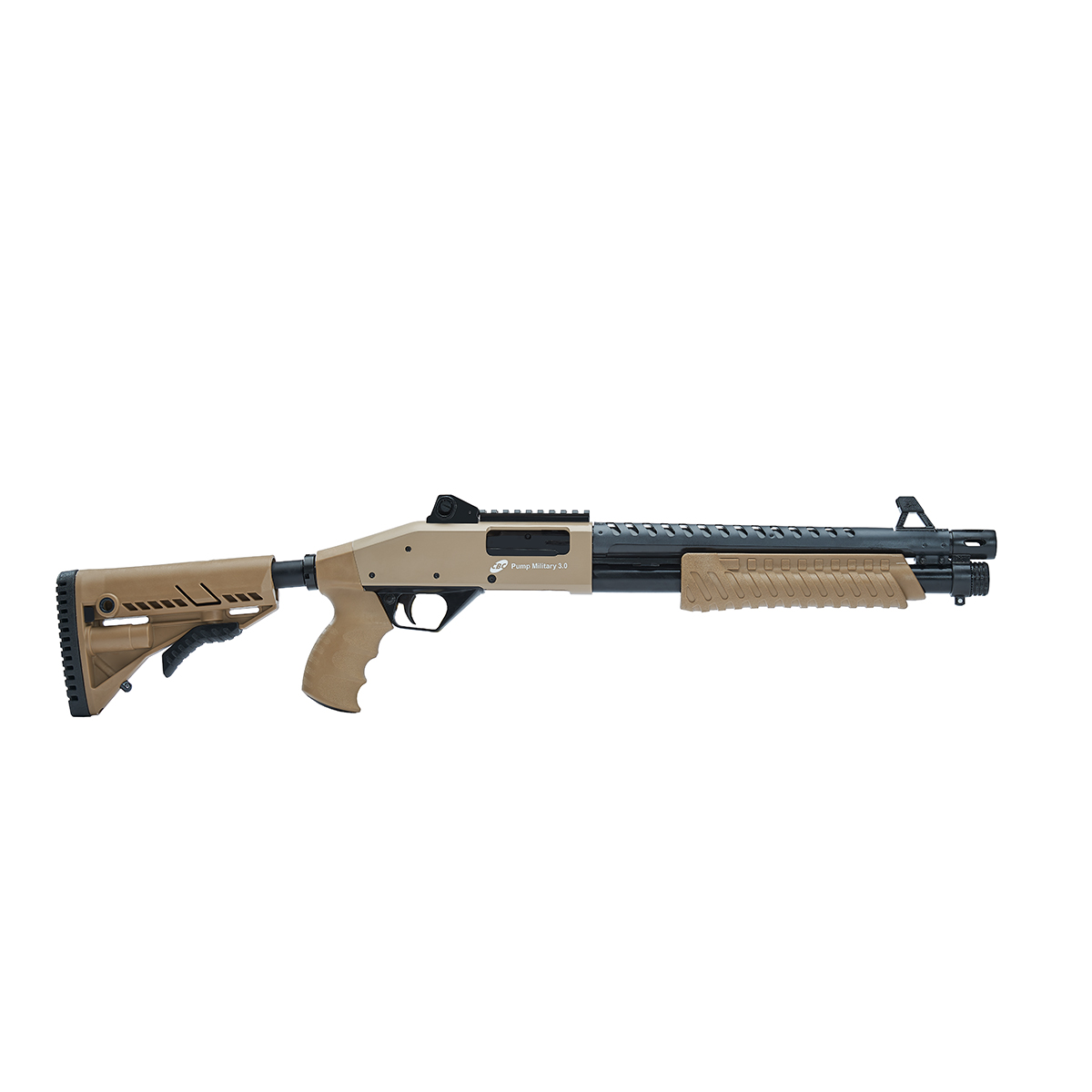 ESPINGARDA CBC PUMP MILITARY 3.0 FULL 12GAUGE TAN - 14 POL - CORONHA RETRÁTIL