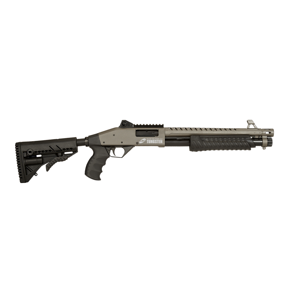 ESPINGARDA CBC PUMP MILITARY 3.0 FULL 12GAUGE TUNGSTEN- 14 POL - CORONHA RETRÁTIL