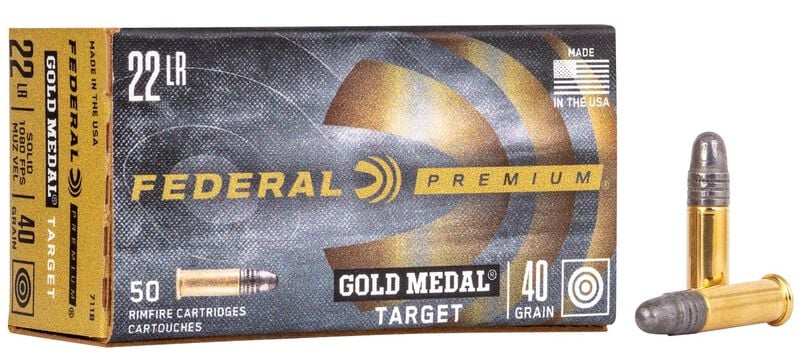 MUNIÇÃO FEDERAL CAL. 22LR GOLD MEDAL - LRN 40GR -  CAIXA 50unid