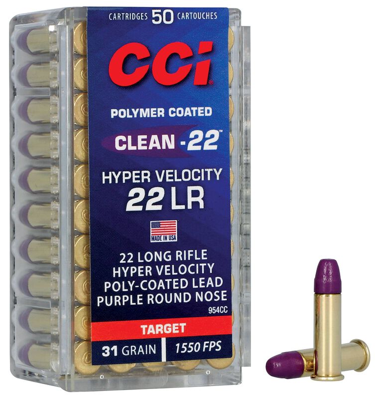 MUNIÇÃO CCI CAL .22 LR CCI HYPERSONIC VELOCITY CLEAN - 31GR HP - CAIXA 50unid