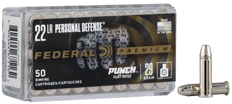 MUNIÇÃO FEDERAL CAL. 22 LR - PERSONAL DEFENSE PUNCH - 29GR - CAIXA 50unid